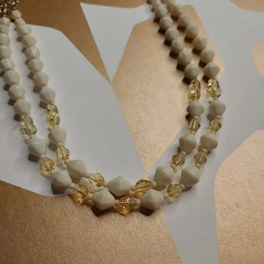 Vintage 50s 60s Acrylic Double Stranded Beaded Necklace